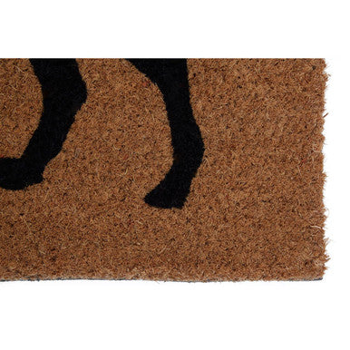 Brown coir filta lion doormat with bold black horse legs silhouette perfect for outdoor use