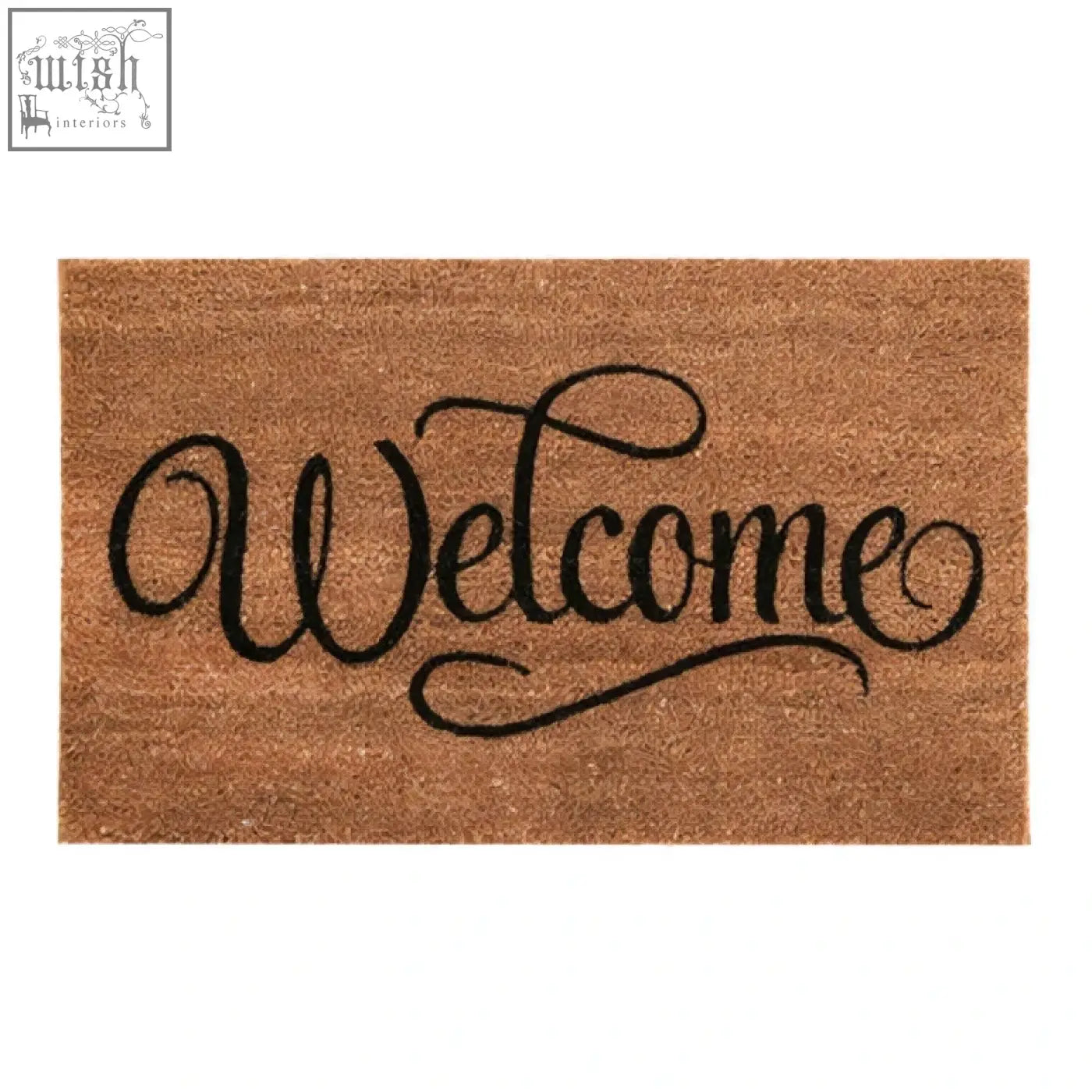 Brown coir doormat with elegant black cursive lettering perfect as a filta welcome coir doormat