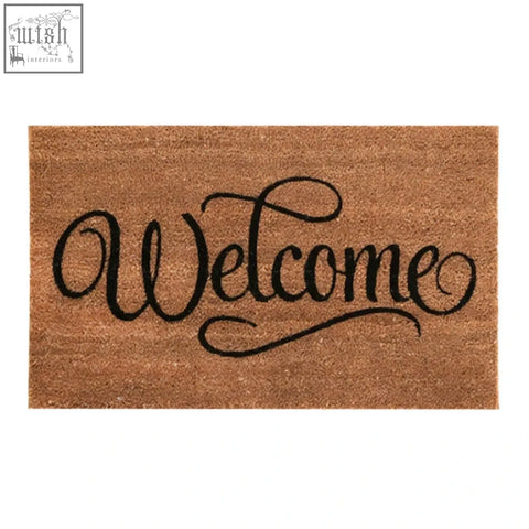 Brown coir doormat with elegant black cursive lettering perfect as a filta welcome coir doormat