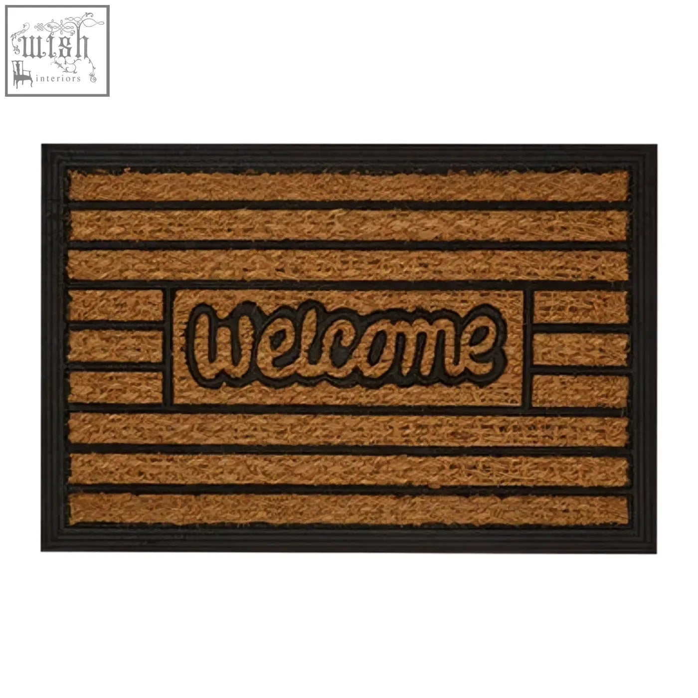 Brown coir panama doormat with black border and skid pvc backing perfect for outdoor welcome mats