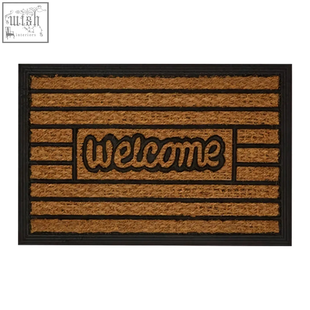 Brown coir panama doormat with black border and skid pvc backing perfect for outdoor welcome mats