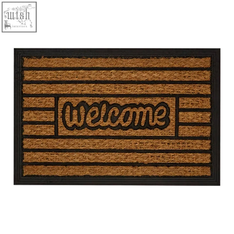 Brown coir panama doormat with black border and skid pvc backing perfect for outdoor welcome mats
