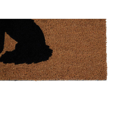 Brown coir filta wolf doormat featuring a black silhouette of a seated dog perfect for home entryways
