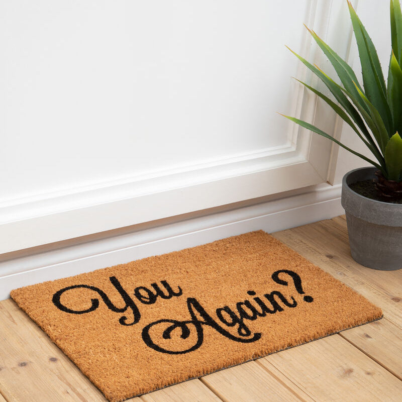 Brown coir doormat with black cursive you again text perfect for welcoming guests from filta