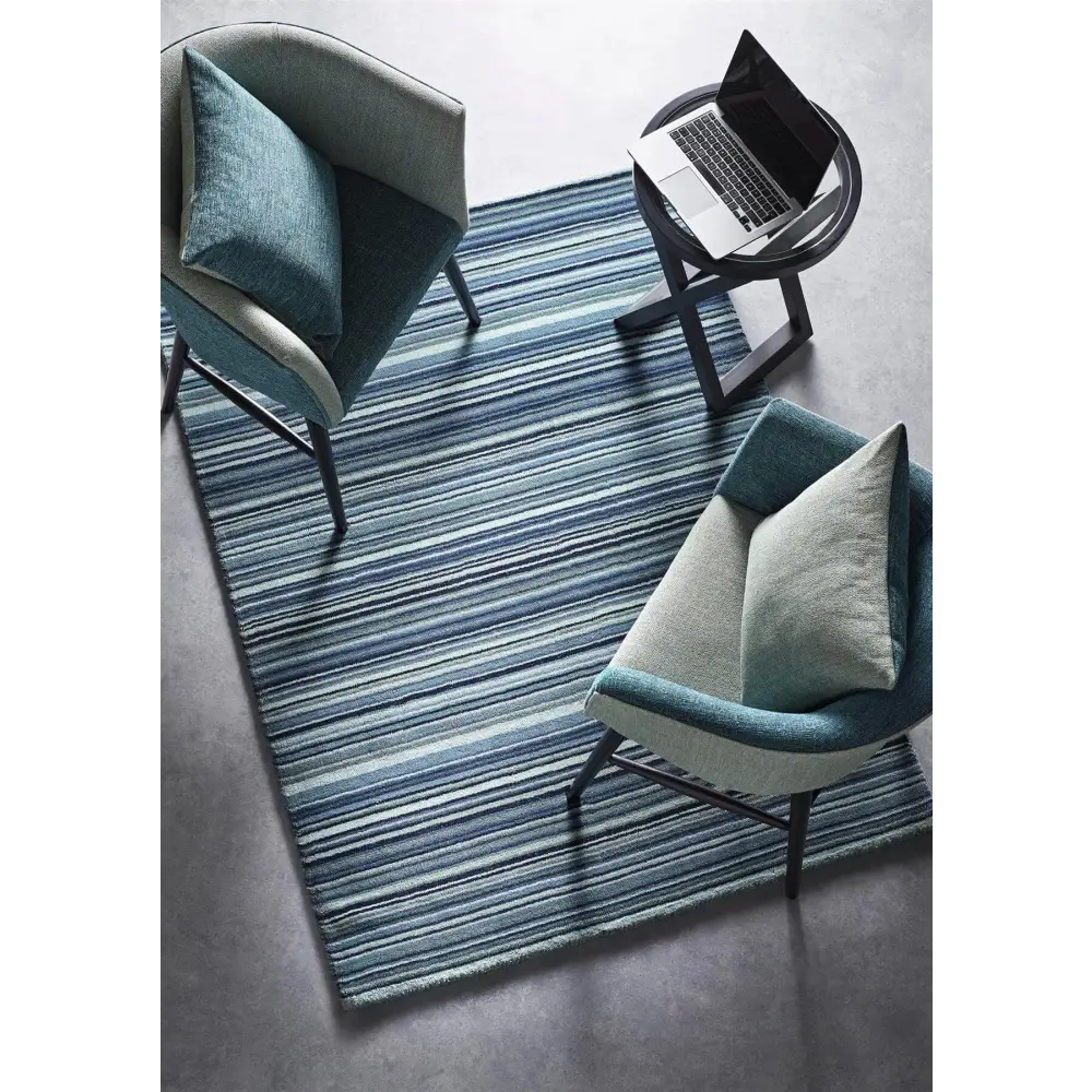 Fine Stripes Blue Wool Rug - Rugs
