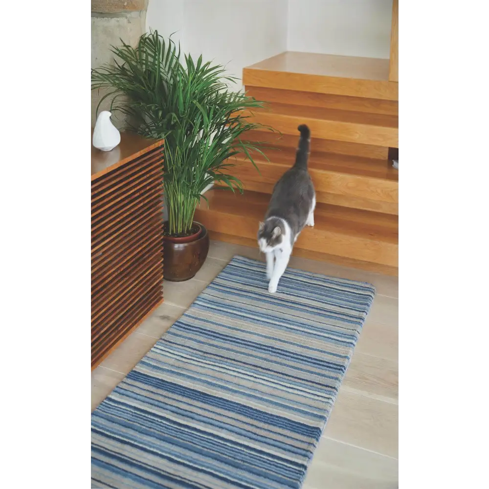 Fine Stripes Blue Wool Rug - Rugs