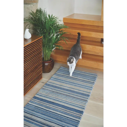 Fine Stripes Blue Wool Rug - Rugs
