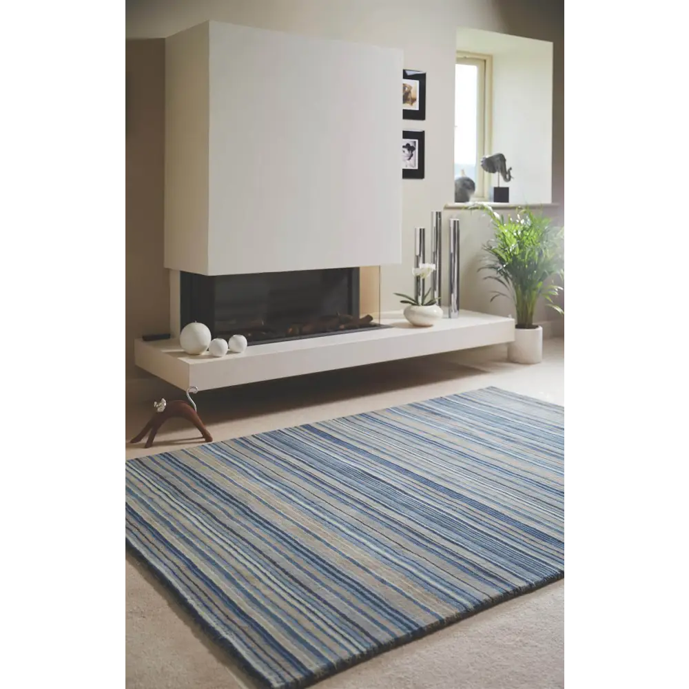 Fine Stripes Blue Wool Rug - Rugs