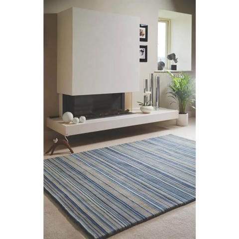 Fine Stripes Blue Wool Rug - Rugs