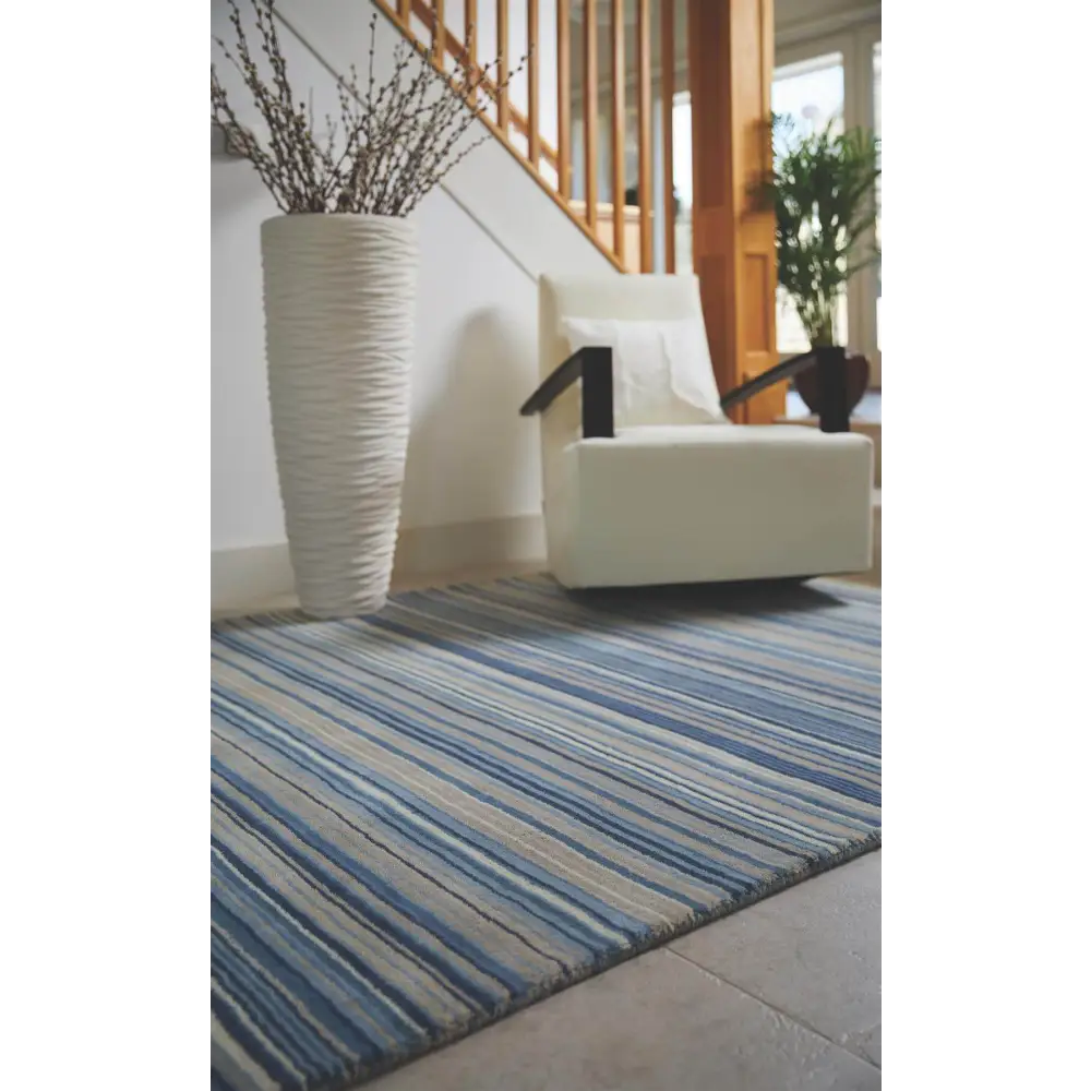 Fine Stripes Blue Wool Rug - Rugs