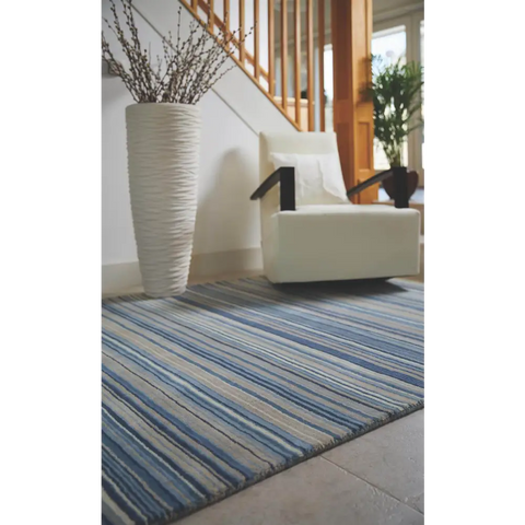 Fine Stripes Blue Wool Rug - Rugs