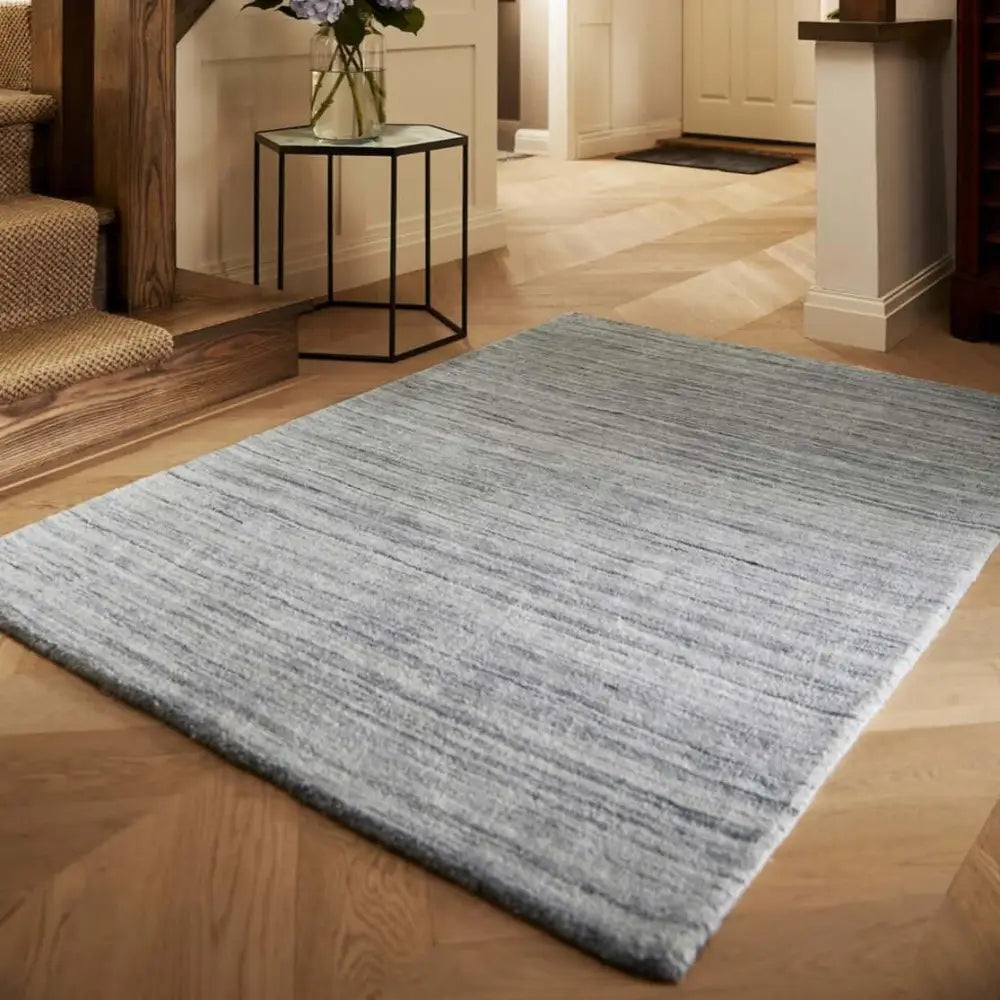 Fine Stripes Silver Grey Wool Rug - Rugs