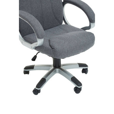 Finlay grey home office chair with gray fabric, silver metal frame, and black rubberized casters for home office use