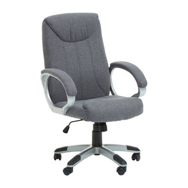 Finlay grey home office chair with gray upholstered seat silver armrests and five-star base for home office use