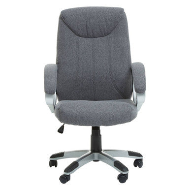 Finlay grey home office chair with gray upholstered seat and chrome base on casters for home office use