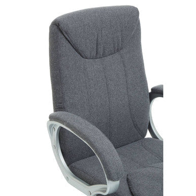 Finlay grey home office chair with gray upholstery silver metallic armrests and a high back for comfort
