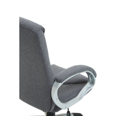 Finlay grey home office chair with gray upholstered seat and sleek silver metal armrests for office use