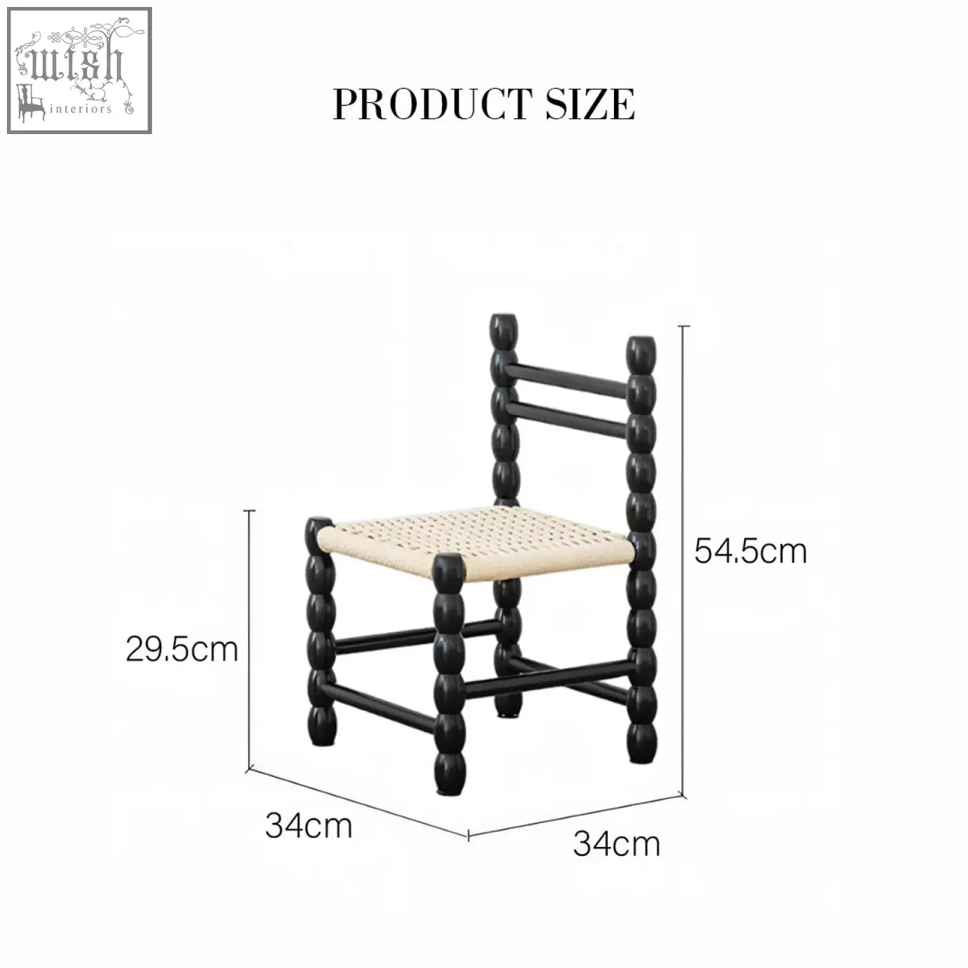 Black wooden fiona dining chair with woven beige rattan seat and turned spindle legs perfect for dining room