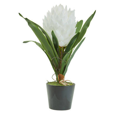 Fiori white tropical artificial flower with long green leaves in dark gray pot perfect white tropical plant decor