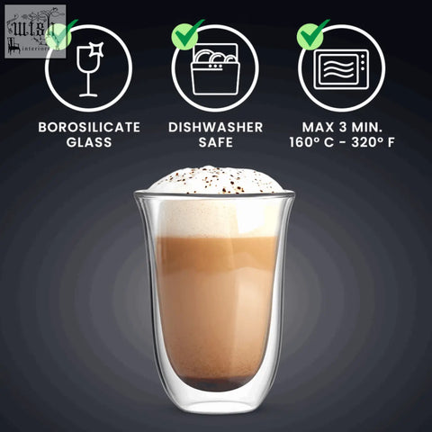 Clear double walled borosilicate glass mug from firenze double walled glasses 2pk filled with layered coffee and cream