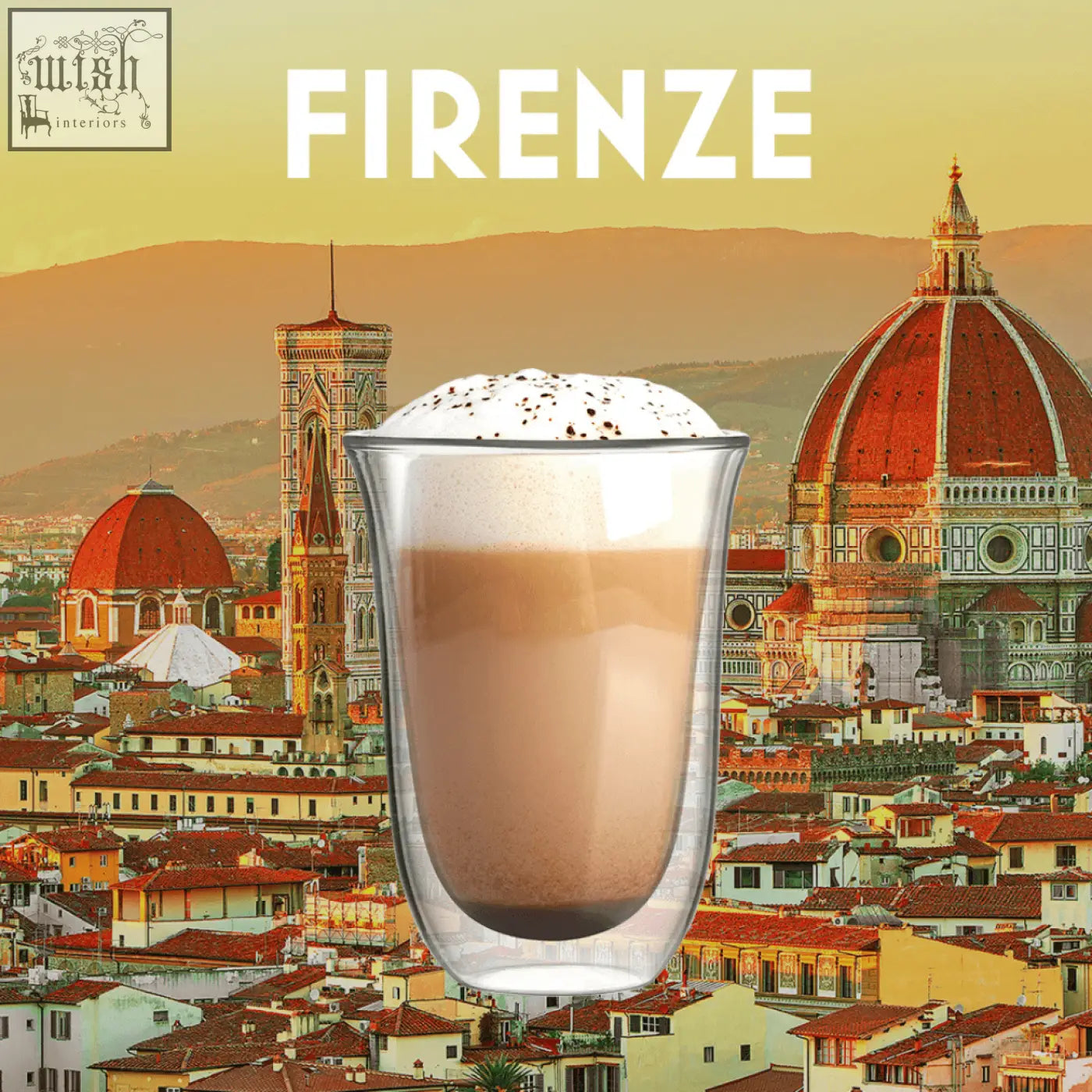 A frothy espresso drink in clear borosilicate firenze double walled glasses with dark chocolate sprinkles on top