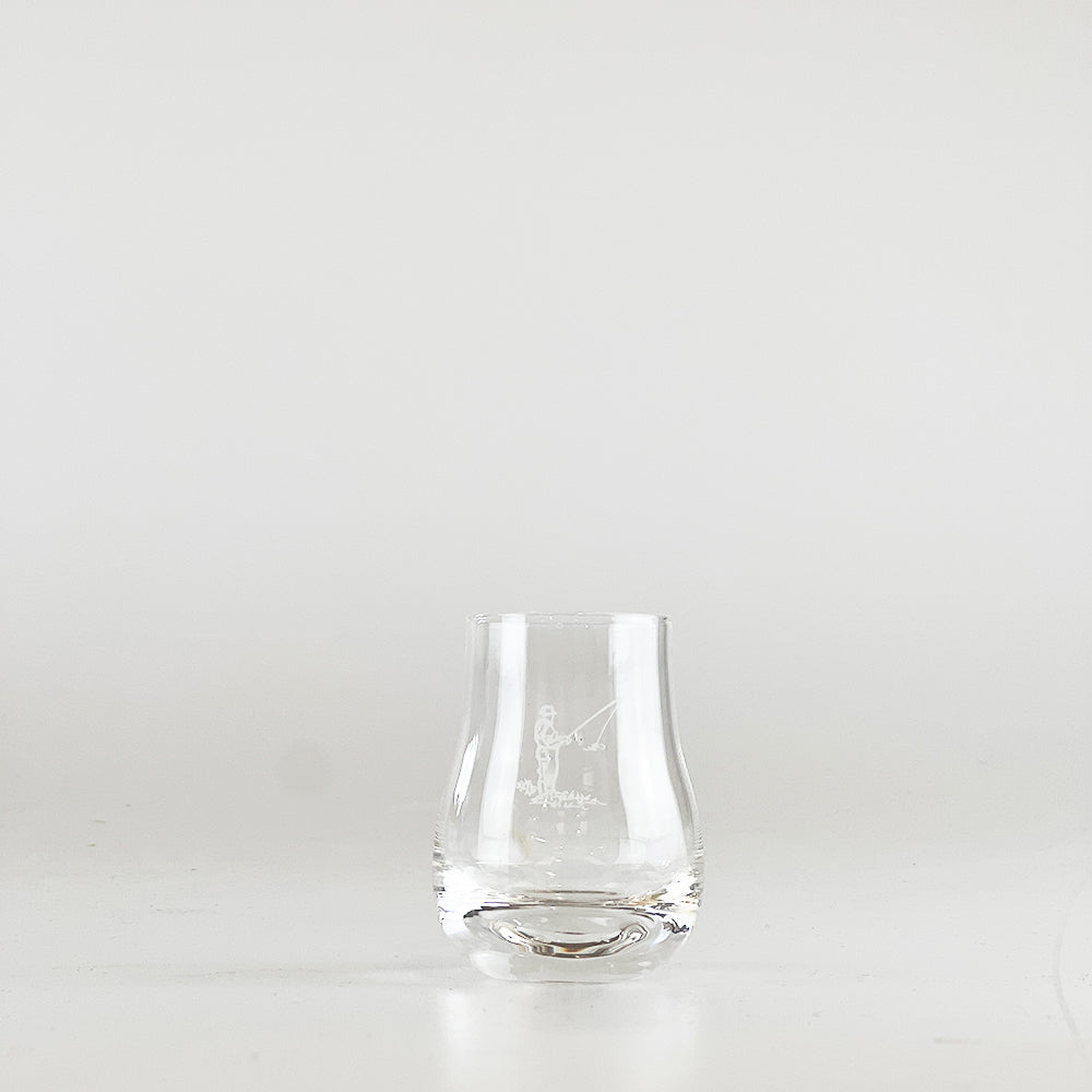 Clear glass measure tasting glass with subtle etched fisherman design perfect measure tasting for whisky