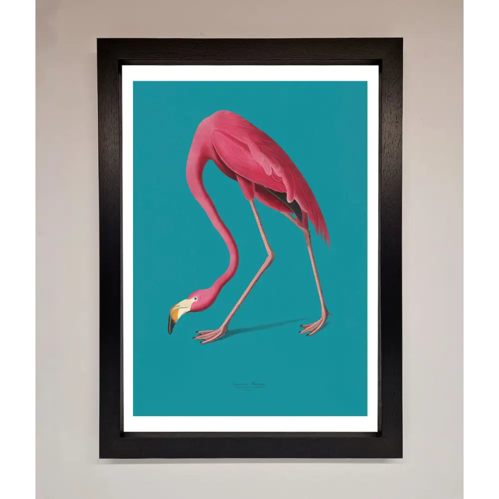 Flamingo Walks Blue Framed Print - A3 (29.7 x 42 cm) / Black - Framed Print