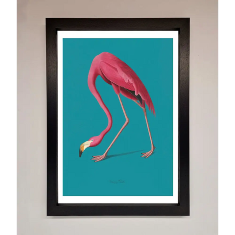 Flamingo Walks Blue Framed Print - A3 (29.7 x 42 cm) / Black - Framed Print