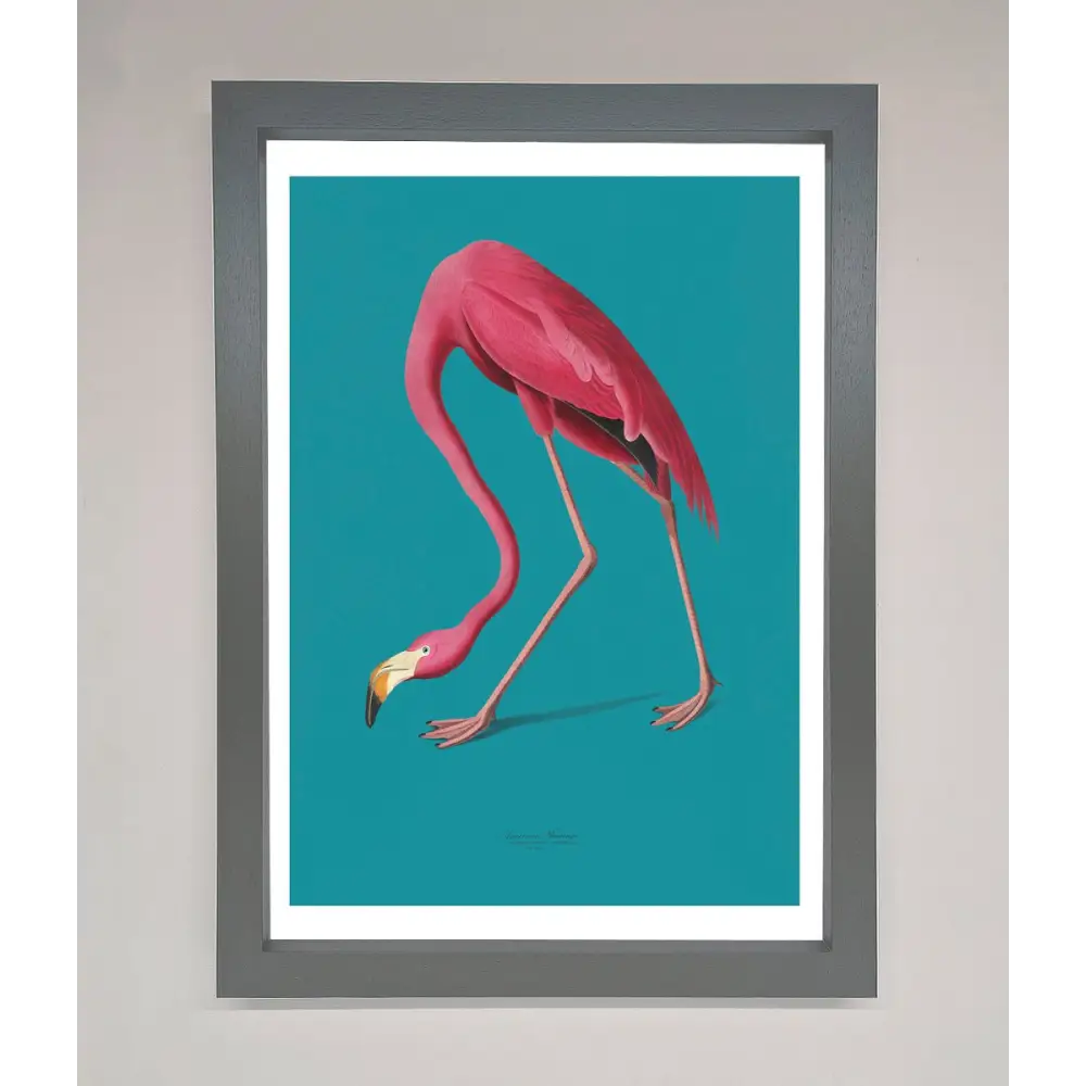 Flamingo Walks Blue Framed Print - A3 (29.7 x 42 cm) / Dark Grey - Framed Print