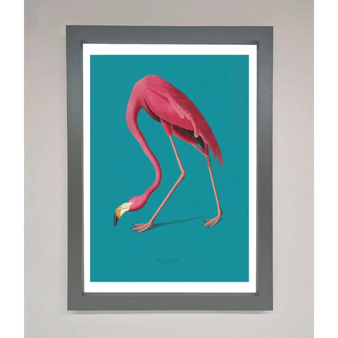 Flamingo Walks Blue Framed Print - A3 (29.7 x 42 cm) / Dark Grey - Framed Print