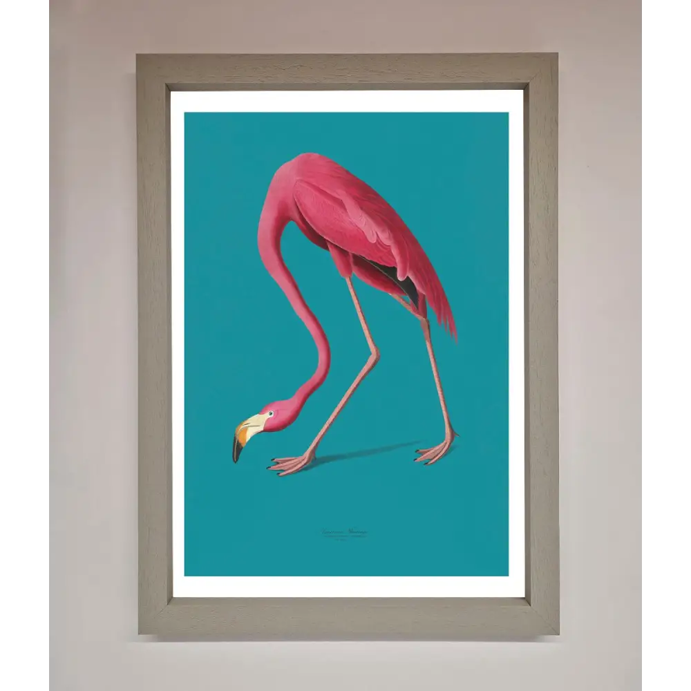 Flamingo Walks Blue Framed Print - A3 (29.7 x 42 cm) / Grey - Framed Print