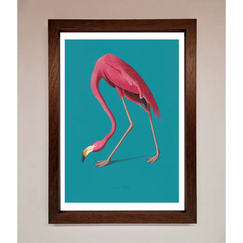 Flamingo Walks Blue Framed Print - A3 (29.7 x 42 cm) / Walnut - Framed Print
