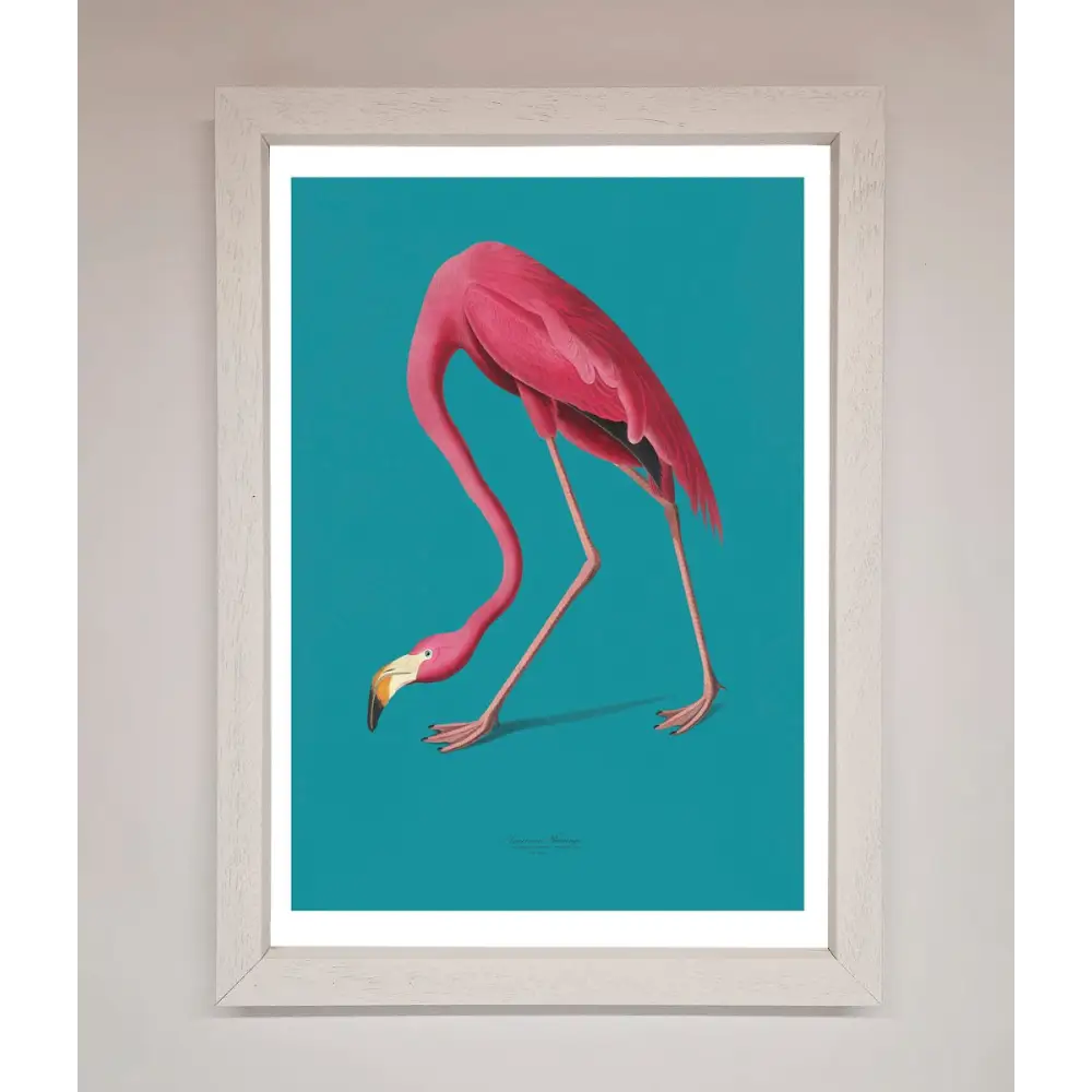 Flamingo Walks Blue Framed Print - A3 (29.7 x 42 cm) / White - Framed Print