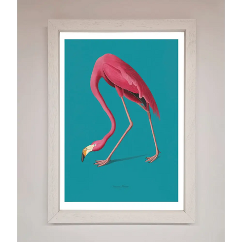 Flamingo Walks Blue Framed Print - A3 (29.7 x 42 cm) / White - Framed Print