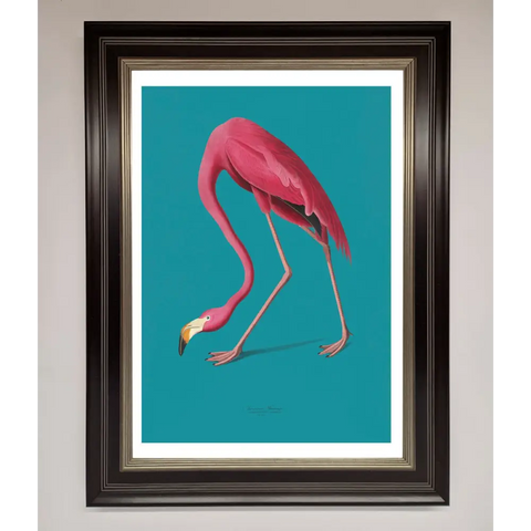 Flamingo Walks Blue Framed Print - B0 (100 x 141 cm) / Black Silver - Framed Print