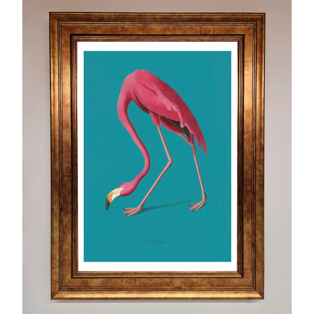 Flamingo Walks Blue Framed Print - B0 (100 x 141 cm) / Bronze - Framed Print