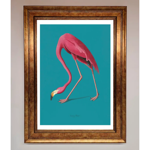 Flamingo Walks Blue Framed Print - B0 (100 x 141 cm) / Bronze - Framed Print