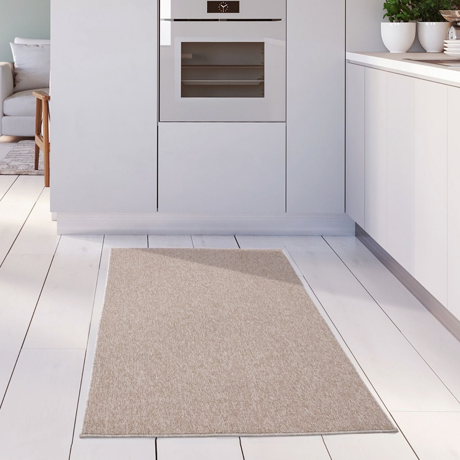 Beige low pile textured rectangular kitchen rug flex beige low solid low pile for easy kitchen use