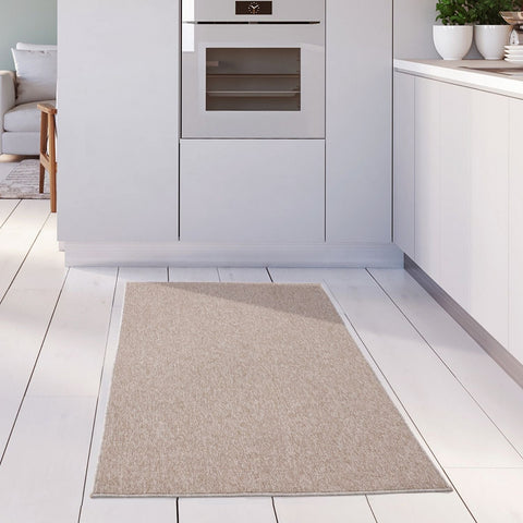 Beige low pile textured rectangular kitchen rug flex beige low solid low pile for easy kitchen use