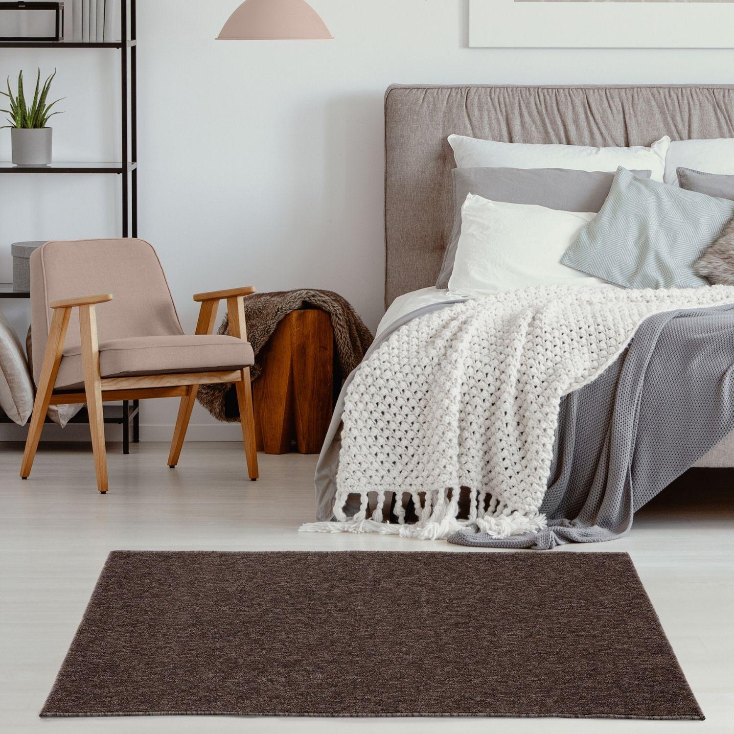 Brown low pile textured area rug flex brown low solid rug ideal for modern living spaces