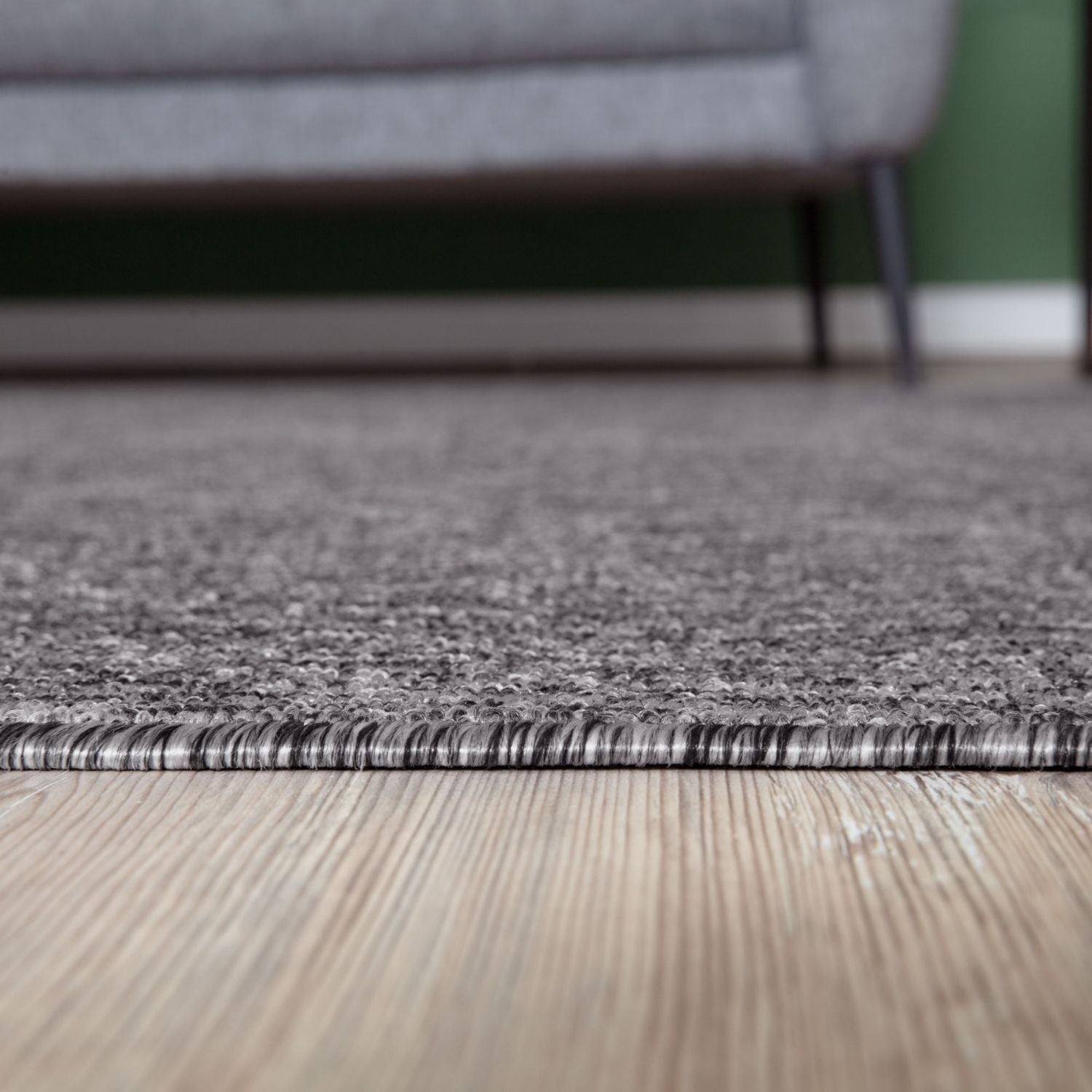 Gray low pile area rug with woven fringe edge flex grey low solid texture for modern living spaces