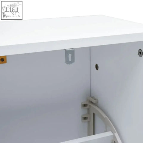 White plastic cabinet with silver metal hinge and screws on flip down wood shoe cabinet for sixteen pairs storage