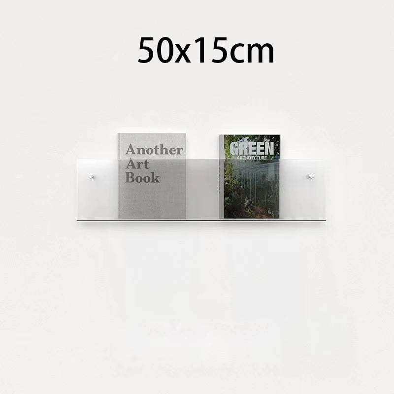 Clear acrylic wall-mounted floating acrylic magazine holder 50x15cm perfect for organizing magazines and books