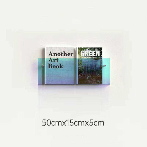 A sleek translucent blue floating acrylic magazine holder with minimalist design and durable acrylic material