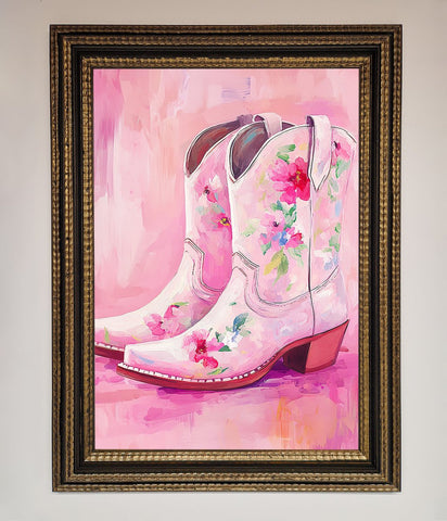Floral Cowboy Boots Framed Poster