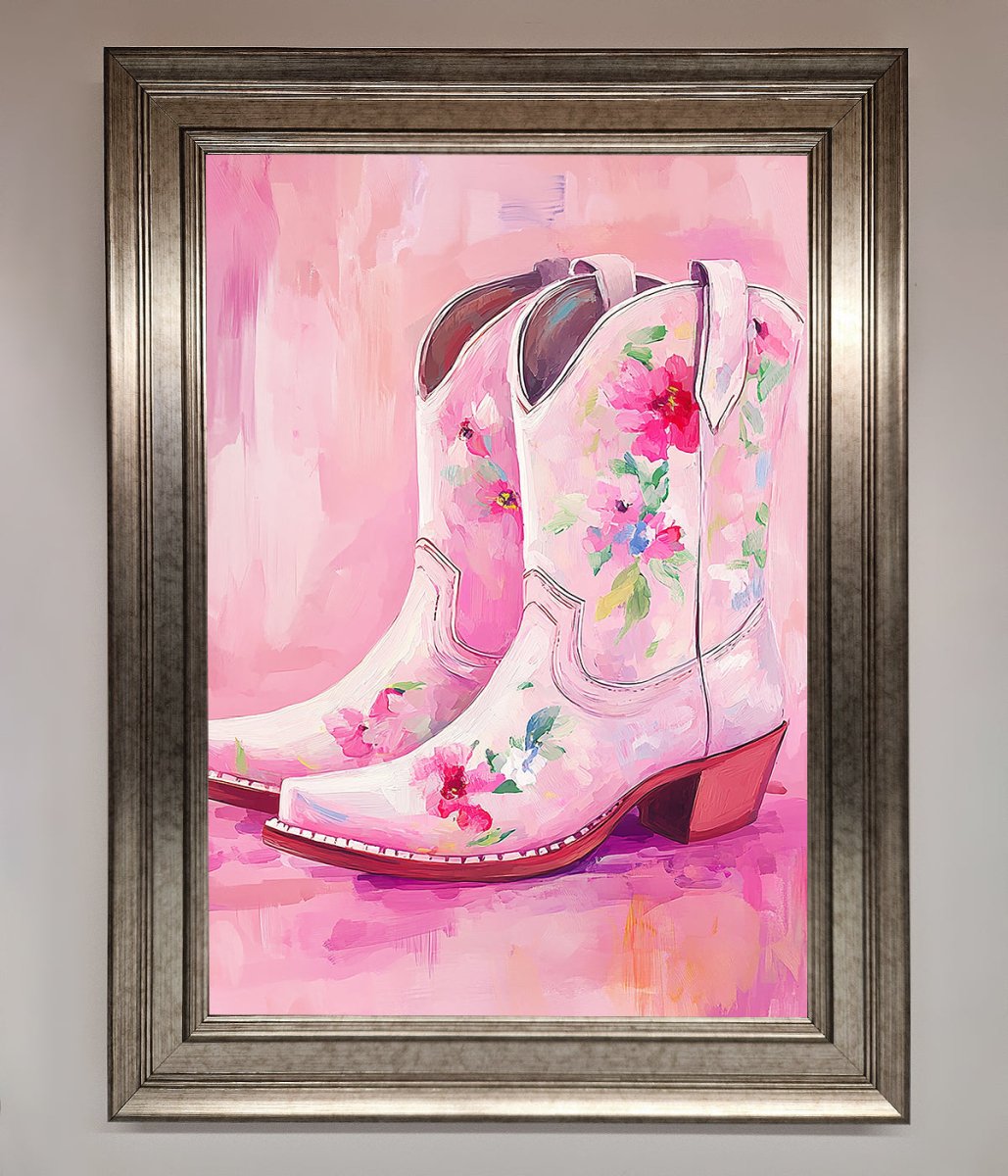 Floral Cowboy Boots Framed Poster