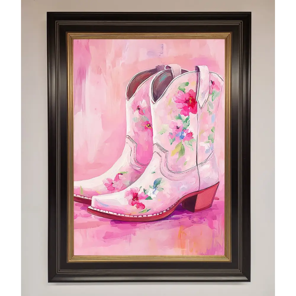 Floral Cowboy Boots Framed Poster - A3 (29.7 x 42 cm) / Black Gold - Framed Print