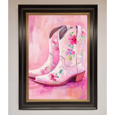 Floral Cowboy Boots Framed Poster - A3 (29.7 x 42 cm) / Black Gold - Framed Print