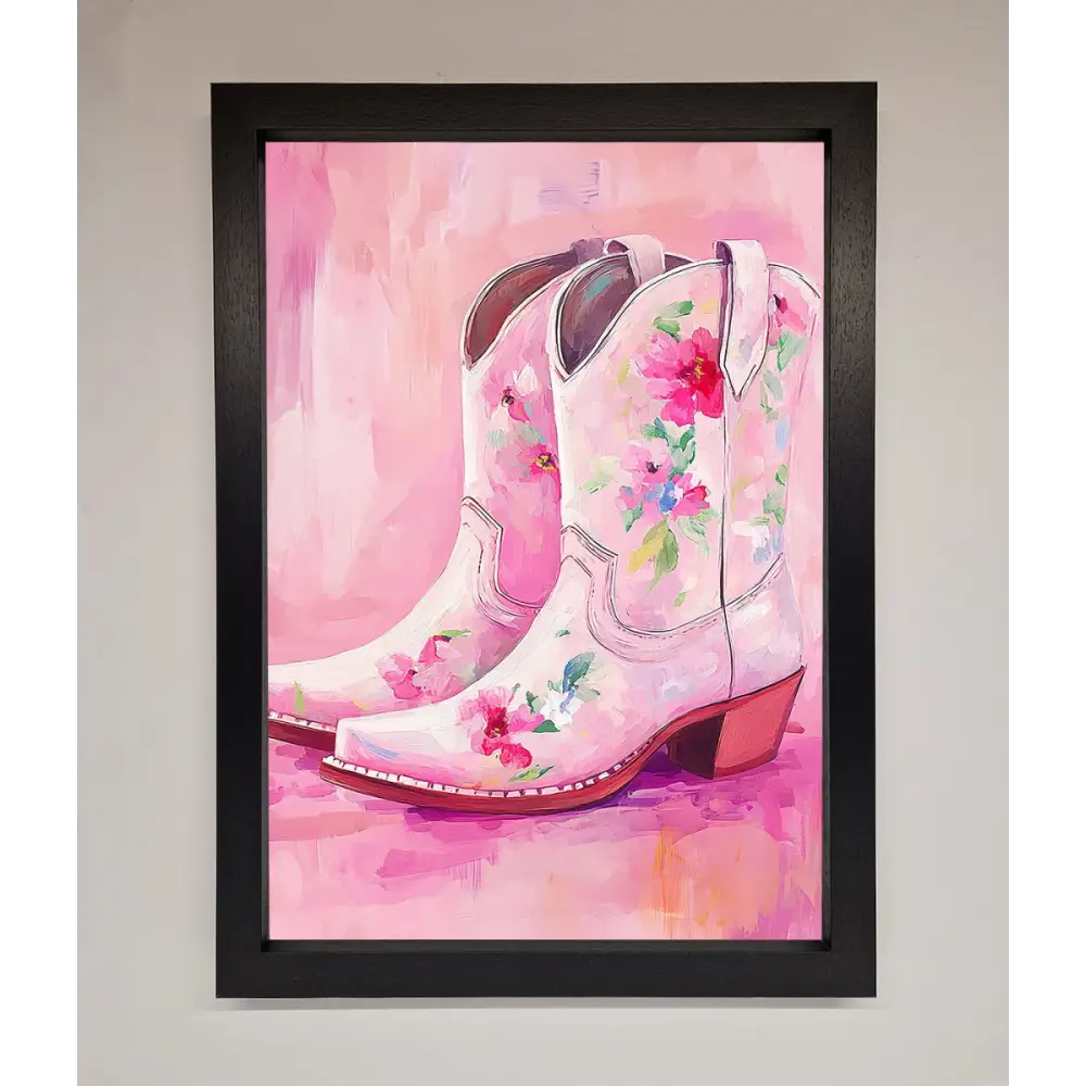 Floral Cowboy Boots Framed Poster - A3 (29.7 x 42 cm) / Black - Framed Print