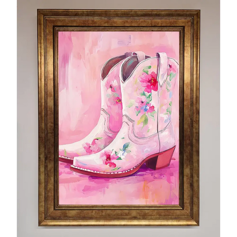 Floral Cowboy Boots Framed Poster - A3 (29.7 x 42 cm) / Bronze - Framed Print